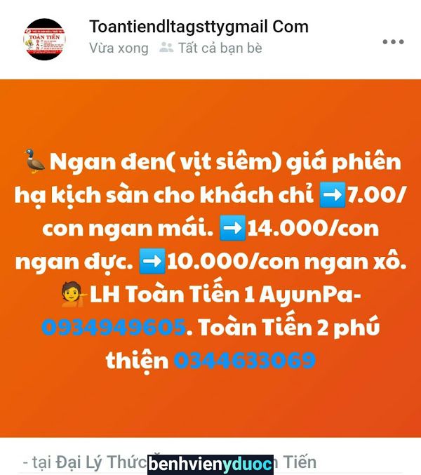 Nhà phân phối thức ăn chăn nuôi & thuốc thú y Toàn Tiến 2 Phú Thiện Gia Lai