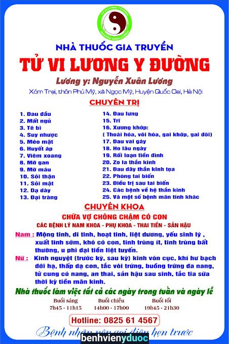 Nhà Thuốc Gia Truyền Tử Vi Lương Y Đường Quốc Oai Hà Nội