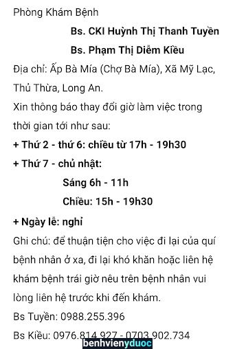 Phòng Khám Bệnh Tư Nhân Bs Tuyền Thủ Thừa Long An