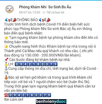 Phòng khám Nhi - Sơ sinh Bác sỹ Võ Phi Ấu Cà Mau Cà Mau